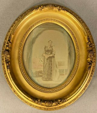 Antique 1800s Victorian Gold Gilt Gesso Wood Oval Picture Frame 14.  3/4 " X 13.  "
