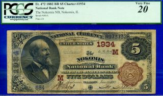 Top Pop 1/0 Ch 1934 - 1882 B/b $5 ( (finest Known - Nokomis,  Illinois))  Pcgs 20