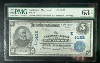 1902 $5 Date Back National Currency,  Fr 590,  Pmg 63 Epq - Nb Of Baltimore
