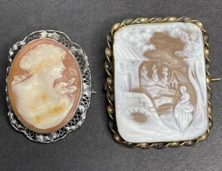 Antique Cameo Brooch Pin Pendants 1800’s Victorian Civil War Era Jewelry