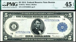 Hgr Saturday 1914 $5 Boston ( (highly Wanted Grade))  Pmg Vf - 45epq