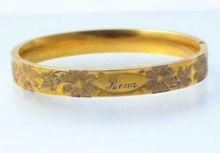 Antique Victorian Glp Co 1/10 Gold Filled Floral Etched Engraved Bangle Bracelet