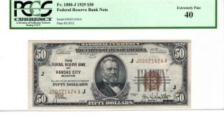 Fr.  1880 - J $50 1929 Federal Reserve Bank Kansas City Pcgs Extremely Fine - 40