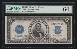 Us 1923 $5 Lincoln " Porthole " Silver Certificate Fr 282 Pmg 64 Ch Cu (699)