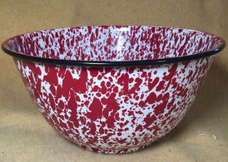 Vintage Swirled Red And White Enamelware Graniteware Large Bowl Enamel Ware