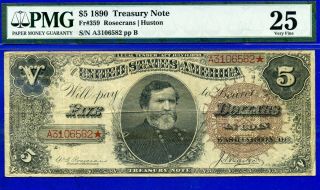 1890 $5 Treasury Note ( (ornate Back))  Pmg 25 - Fr - 359 - A3106582 -