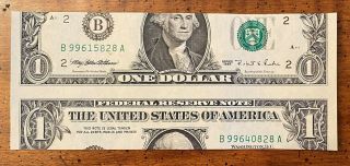 One Dollar Bill Cutting Error $1 Federal Reserve Error Dual Serial Numbers - 008