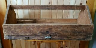 28 ½ " Large Old Vintage Hand Made Wood Carpenters Tool Box Tote With 2 Drawers