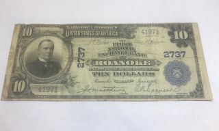 Roanoke Virginia,  $10 First National Exchange Bank,  1902,  Fine
