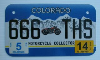 Colorado Motorcycle Cycle License Plate " 666 Ths " Antique Collector Historic