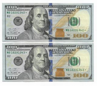 Two 2013 Us $100 One Hundred Dollar Star Note Consecutive Serial - Ugradeit