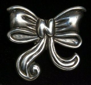 Antique Vtg Button Large Mexican Sterling Silver Ribbon Bow F4