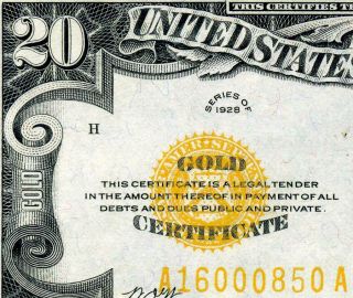 Hgr Sunday 1928 $20 Gold Certificate (gorgeous) Appears Choice Uncirculated