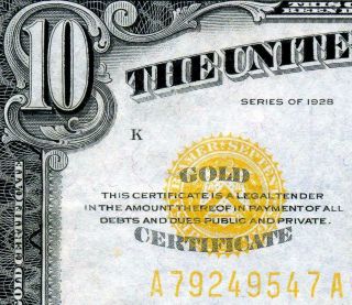 Hgr Sunday 1928 $10 ( (gold Certificate))  Appears Borderline Uncirculated