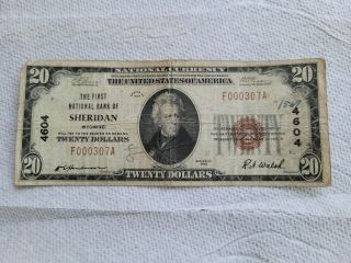 1929 $20 The First National Bank Of Sheridan Wyoming Ch.  4604 Rare