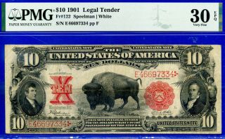 Fr - 122 - 1901 $10 Us Note ( (legal Tender - Bison))  Pmg 30epq E46697334 -