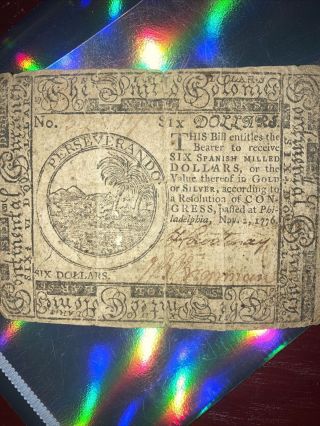 Cc - 50 November 2,  1776 $6 Six Dollars Continental Currency Note