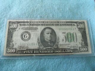 1934 $500.  00 Federal Reserve Note Chicago G