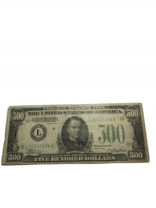 Rare San Francisco - L 1934 $500 Five Hundred Dollar Bill Fr 2201 L00043104a