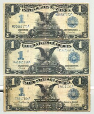3x $1 Series 1899 Black Eagle Silver Certificates Looknig,  Minor Issues