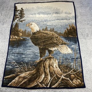 Vintage Biederlack Blanket Bald Eagle Soft Fleece Throw Made In Usa 74 " X 55 "