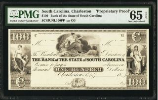 Bank Of The State Of South Carolina $100 18_ Pmg Gem Uncirculated 65 Epq.
