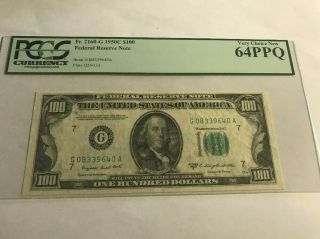 Fr 2160 - G 1950 C $100 Federal Reserve Note Chicago Pcgs 64 Ppq