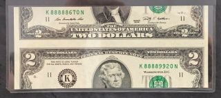 Two Dollar Bill Cutting Error $2 Federal Reserve Error Dual Serial Numbers