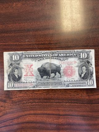 1901 $10 Ten Dollar Bison U.  S.  Note Legal Tender Red Seal (see Notes)