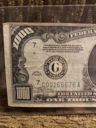 1934 $1000 One Thousand Dollar Chicago Federal Reserve Note