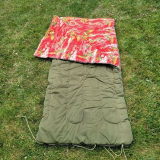 Vintage Canvas Flannel Sleeping Bag Inner Duck Pattern Camping Cottagecore Retro