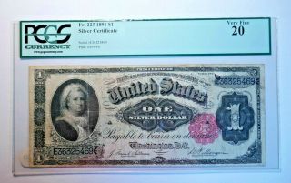 Silver Certificate Series 1891 $1 Fr.  223 Martha Washington Pcgs Vf20