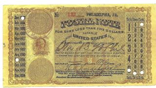 United States Postal Note,  Type 1,  One Cent,  Philadelphia,  Sept. ,  1883