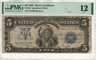 1899 $5 Silver Certificate Chief Note Fr.  281 Speelman White Pmg Fine F 12 (700)