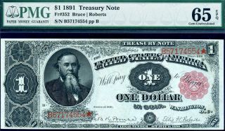 Hgr Saturday 1891 $1 Treasury Note Stanton ( (rare Grade))  Pmg Gem Unc 65epq