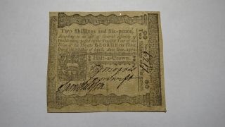 1772 Two Shillings Six Pence Pennsylvania Pa Colonial Currency Note Bill 2s6d