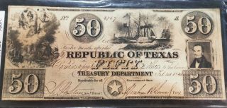 1840 $50 Republic Of Texas Fifty Dollar Note