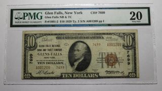 $10 1929 Glens Falls York Ny National Currency Bank Note Bill 7699 Vf20 Pmg
