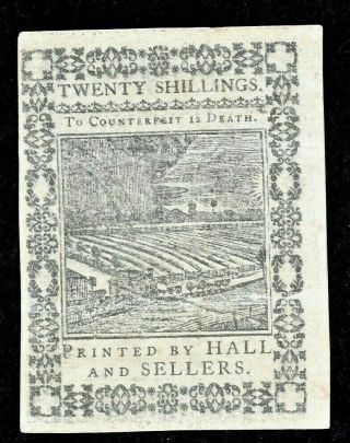 1773 Continental Currency Twenty Shillings Note Hall & Sellers 99c 2