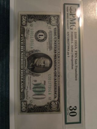 Ac 1934a $500 Five Hundred Dollar Bill San Francisco Pmg 30