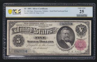 Us 1891 $5 Silver Certificate Open Back Fr 266 Pcgs 25 Vf (159)