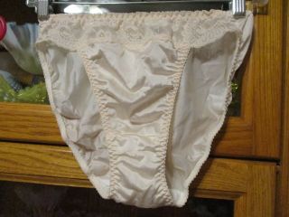 Vintage Panty Panties Hi Leg Bikinis Shiny Nylon Lace Top Olga 6 Pink 10 - 17