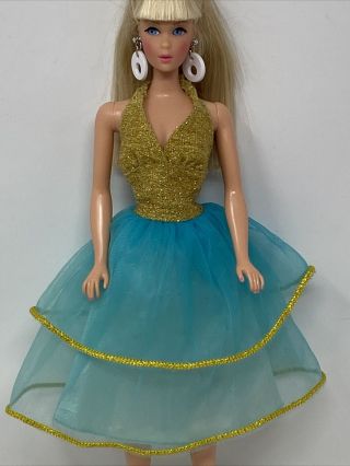 Vintage Barbie Doll Clothes Best Buy Outfit 9582 Gold Turquoise Halter Dress