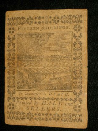 US PA State Currency - 15 shilling - October 1,  1773 PA - 168 (CC - 250) 2