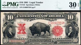 Hgr Sunday 1901 $10 Legal Tender Bison ( (wanted Grade With Epq))  Pmg Vf - 30epq