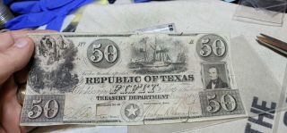1840 $50 Republic of Texas Note - Treasury Department Cut Cancelled - Scarce Note 5