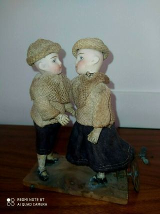 Antique Wind Up Couple Of Bisque Dolls,  For Restoration Or Parts