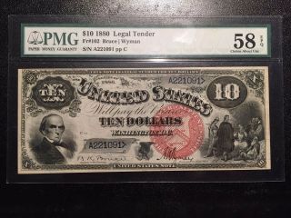 1880 $10 Ten Dollar Legal Tender " Jackass " Note Pmg About Unc 58 Epq Fr 102 Bill