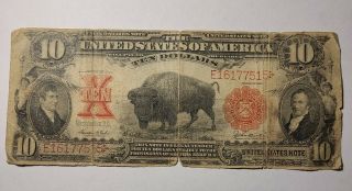 1901 $10 Ten Dollar Bison U.  S.  Note Legal Tender Red Seal