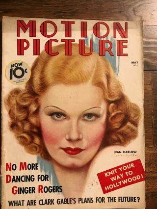 Motion Picture May 1936 Jean Harlow,  Clark Gable Ginger Rogers Al Jolson